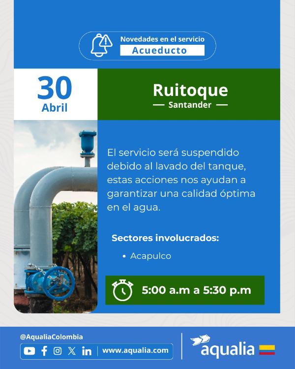 Suspensión del servicio de acueducto por lavado del tanque en Acapulco